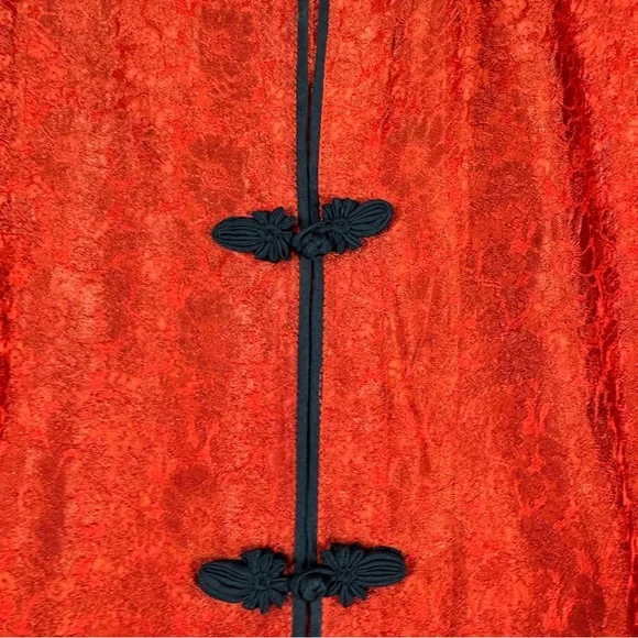 Asian Inspired 100% Silk Red Top Embroidered Hem XXL Festival Lightweight Chic - Picture 5 of 16